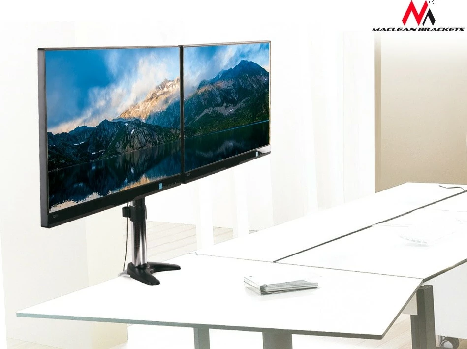 Namizni nosilec za dva monitorja, Maclean MC-714, 13–27", alumin, črno/srebrn