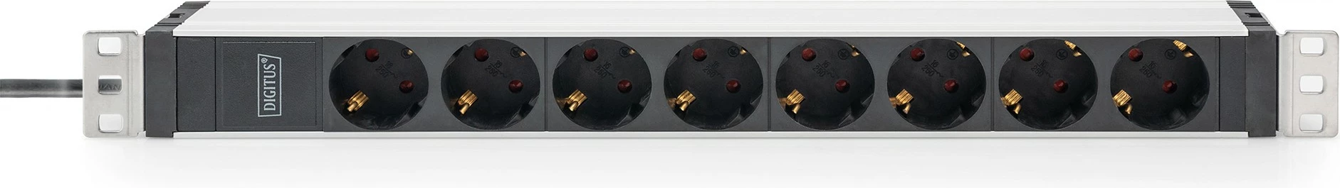 PDU iz aluminija Digitus 1U, 8x Schutzkontakt vtičnica, 16A, 230V, za rack