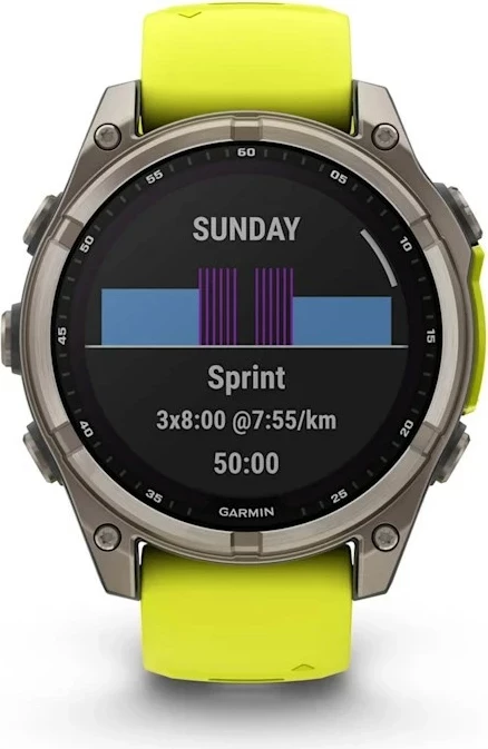 Pametna ura, 47 mm, 32 GB, titanova ohišje, silikonski pašček, rumena Garmin fenix 8