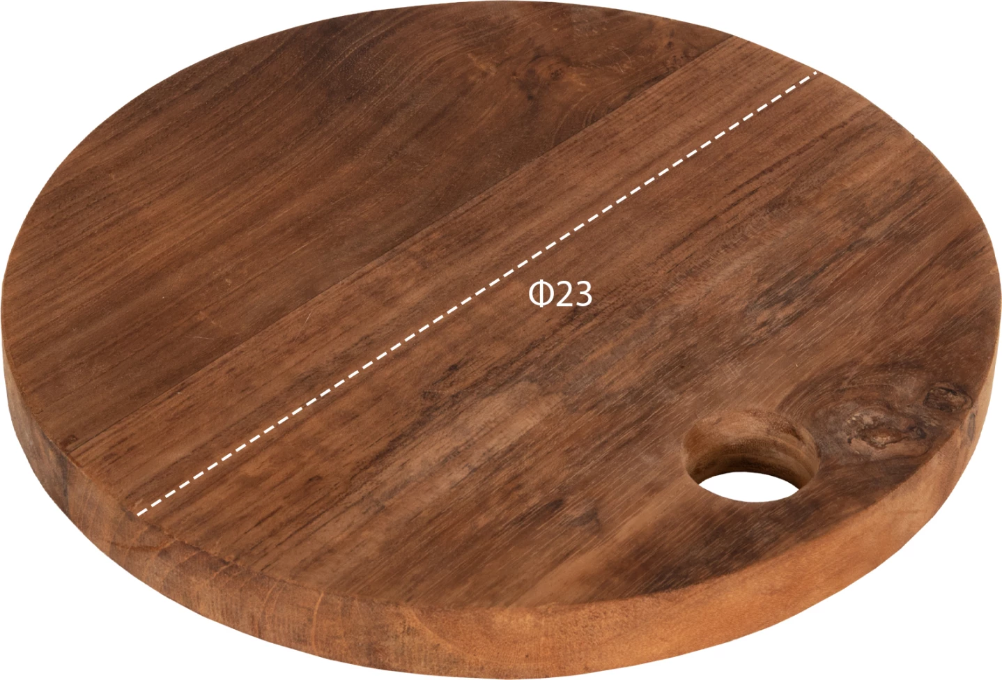 Okrogla deska za rezanje za kuhinjo FH4291 iz tikovine v naravni barvi s luknjo za obešanje Φ23x2Hcm