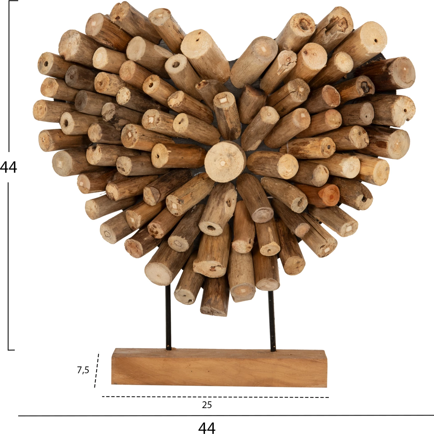 Namizna dekoracija SHINZO FH7909 v obliki srca iz vejevja tikovine v naravni barvi 44x5x44H cm
