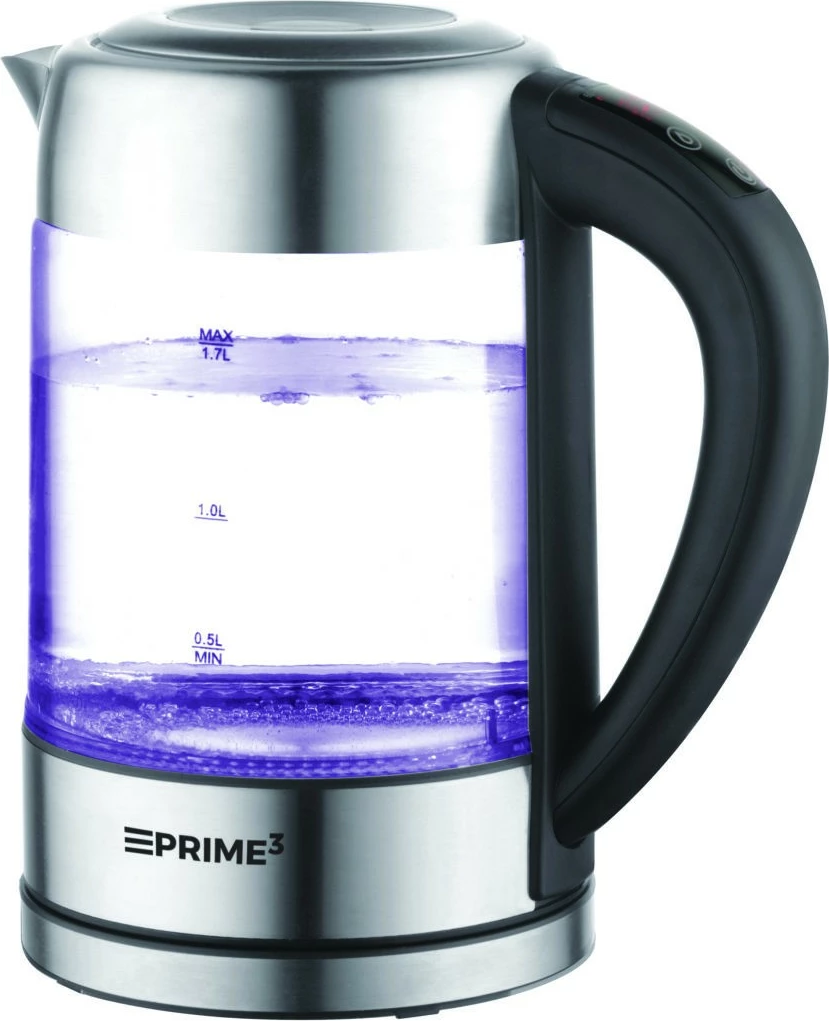Električni grelnik vode PRIME3 SEK81, 1,7 L, 2200 W, steklo, nadzor temperature, črn/inox