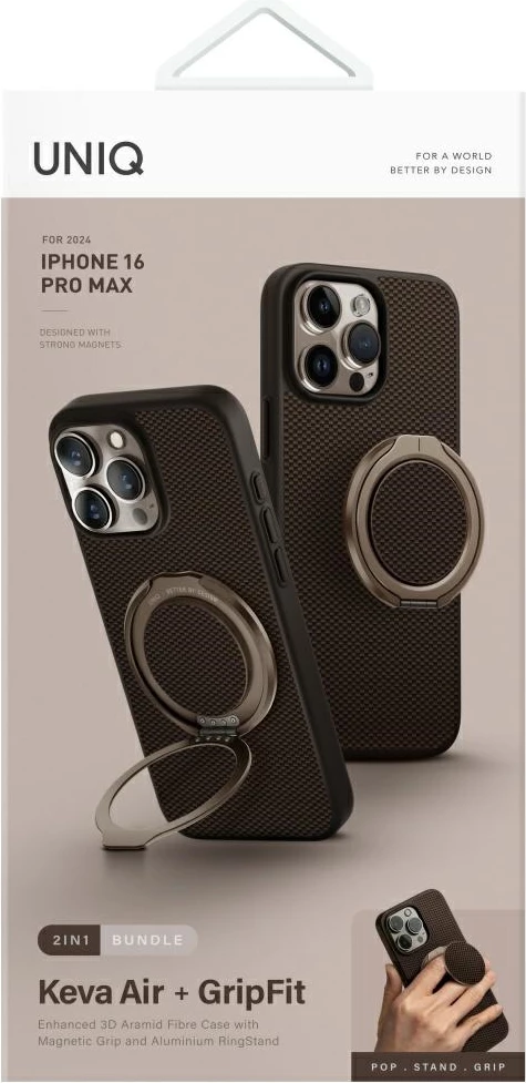 Ovitek za telefon UNIQ Keva Air Magclick Charging GripFit za iPhone 16 Pro Max, rjav