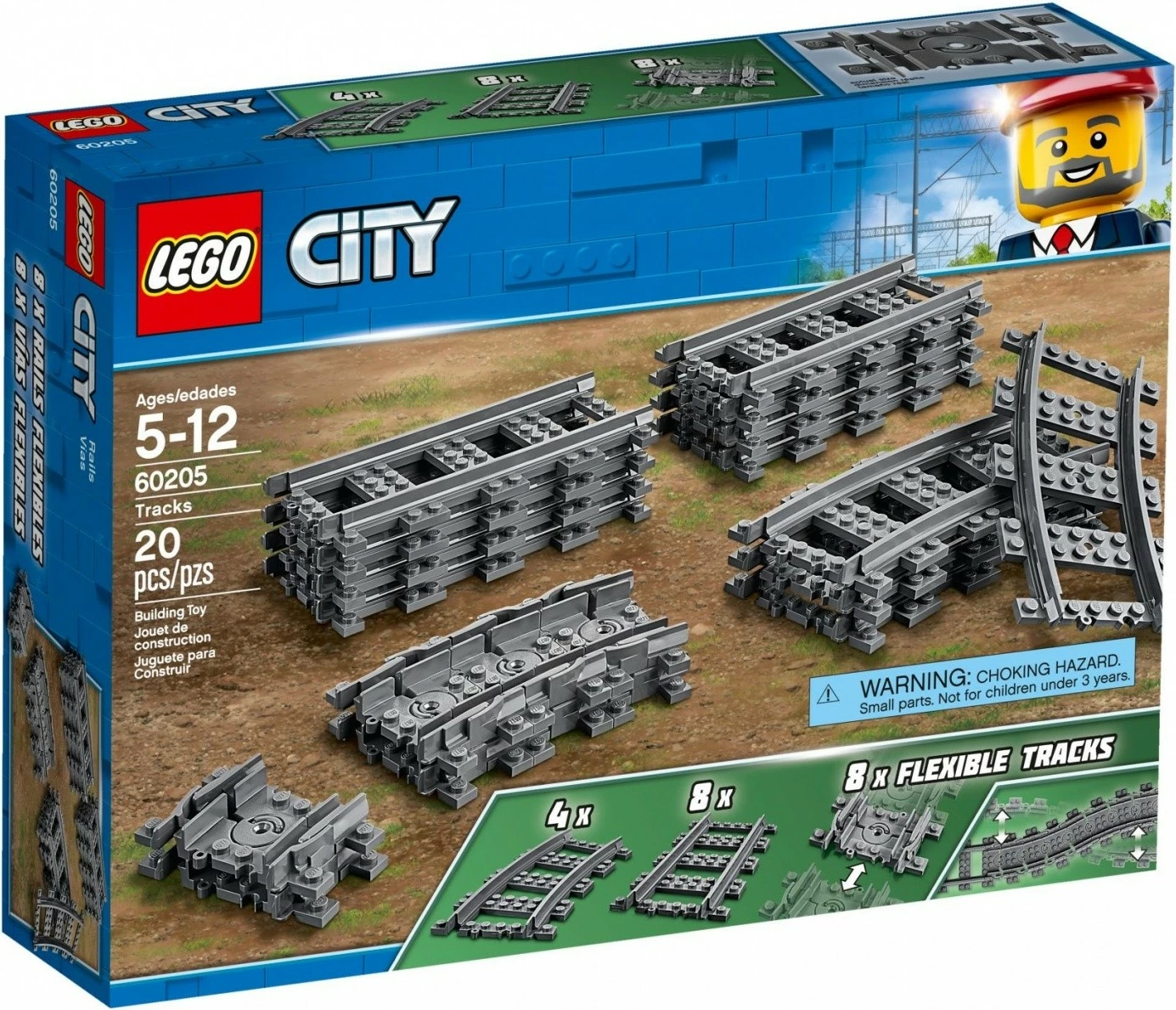 Komplet tirnic za vlak, 20 kosov, plastičen, siv, LEGO City 60205