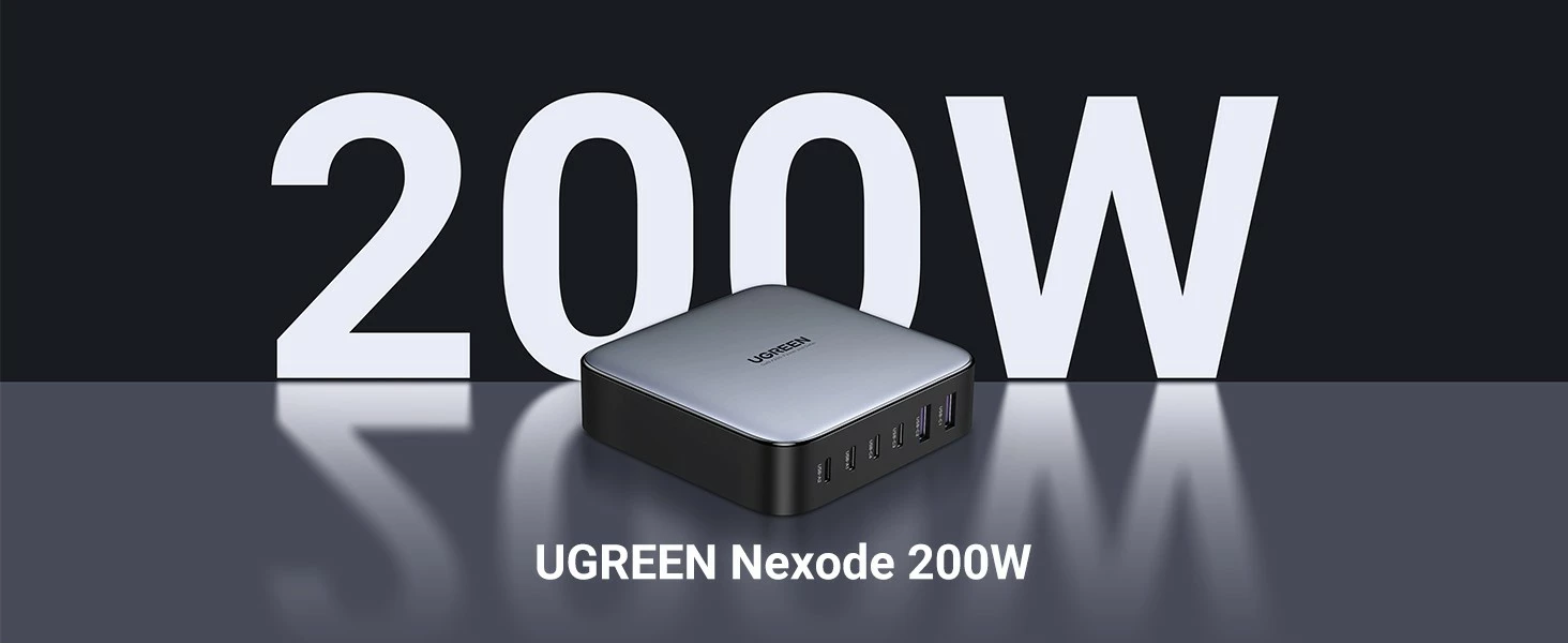 Namizni polnilec Ugreen Nexode 40914, 200 W, GaN, USB-C/USB-A, črno/siv Namizni polnilec Ugreen Nexode 40914, 200 W, GaN, USB-C/USB-A, črno/siv