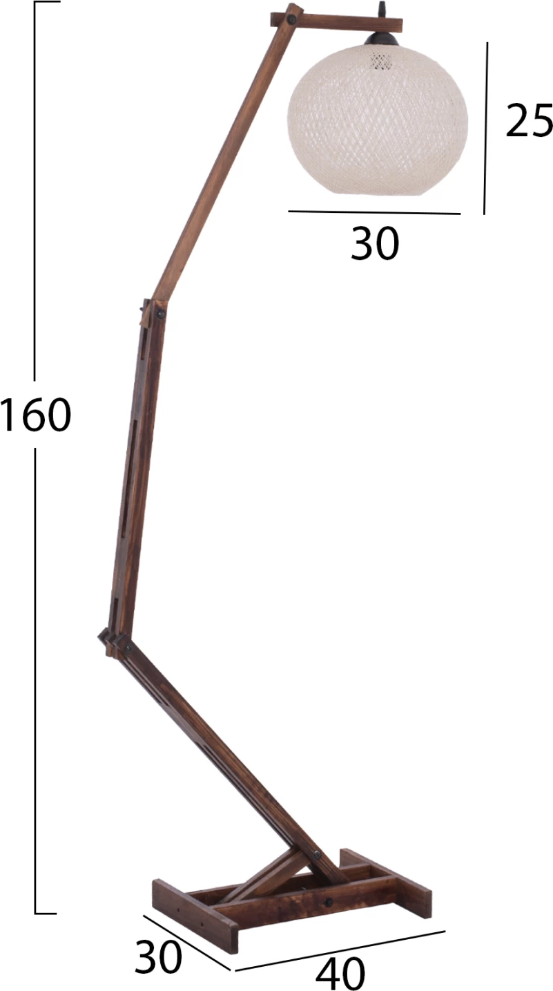Samostoječa svetilka modularna oreh z sferično kapo vrv 40x30x160Y