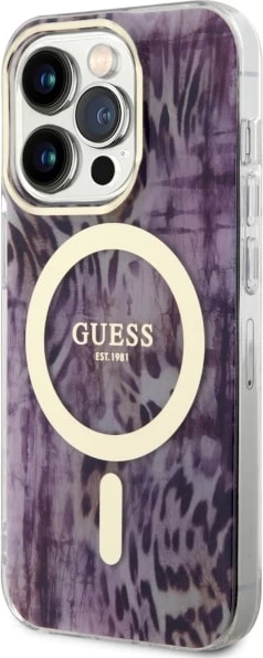 Ovitek z leopardjim vzorcem MagSafe za iPhone 14 Pro 6,1", Guess, rožnat
