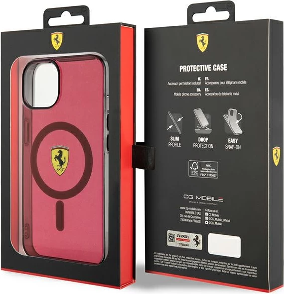 Transparenten ovitek Ferrari FEHMP14SURKR za iPhone 14 6,1", MagSafe, rdeč