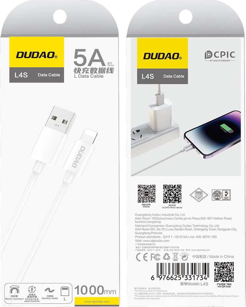 Kabel USB-A na Lightning Dudao L4SL, 1 m, 2 A, bel