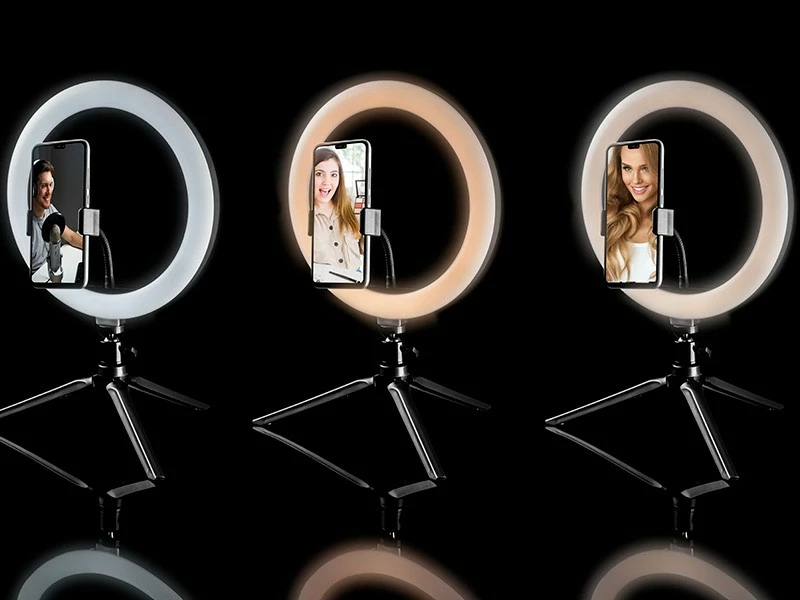 Obročna LED luč Tracer TRAOSW46747, 26 cm, USB, črna, z majhnim namiznim stojalom