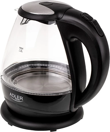 Kuhalnik za vodo iz stekla, Adler AD 1224, 1,5 L, 2200 W, LED osvetlitev, črn