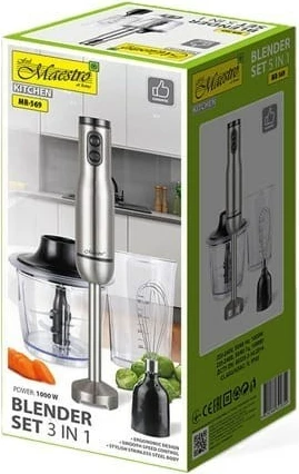 Ročni blender, set 3-v-1 Maestro MR-569, 1000 W, 0,8 L, srebrn