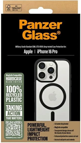 Trd ovitek PanzerGlass HardCase za iPhone 16 Pro, MagSafe, črn