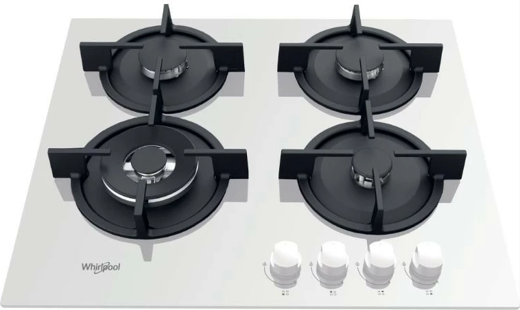 Plinska kuhalna plošča Whirlpool AKT625WH, 4 kuhališča, steklo, bela
