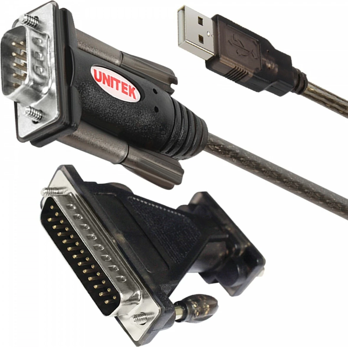 Pretvornik USB v RS-232 Unitek Y-105A, 1,4 m, črn, z adapterjem DB9F/DB25M
