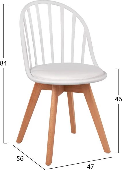 Stol Alina FH8456.01 Lesene noge in bel sedež 47x56x84 cm, set 4 kosov