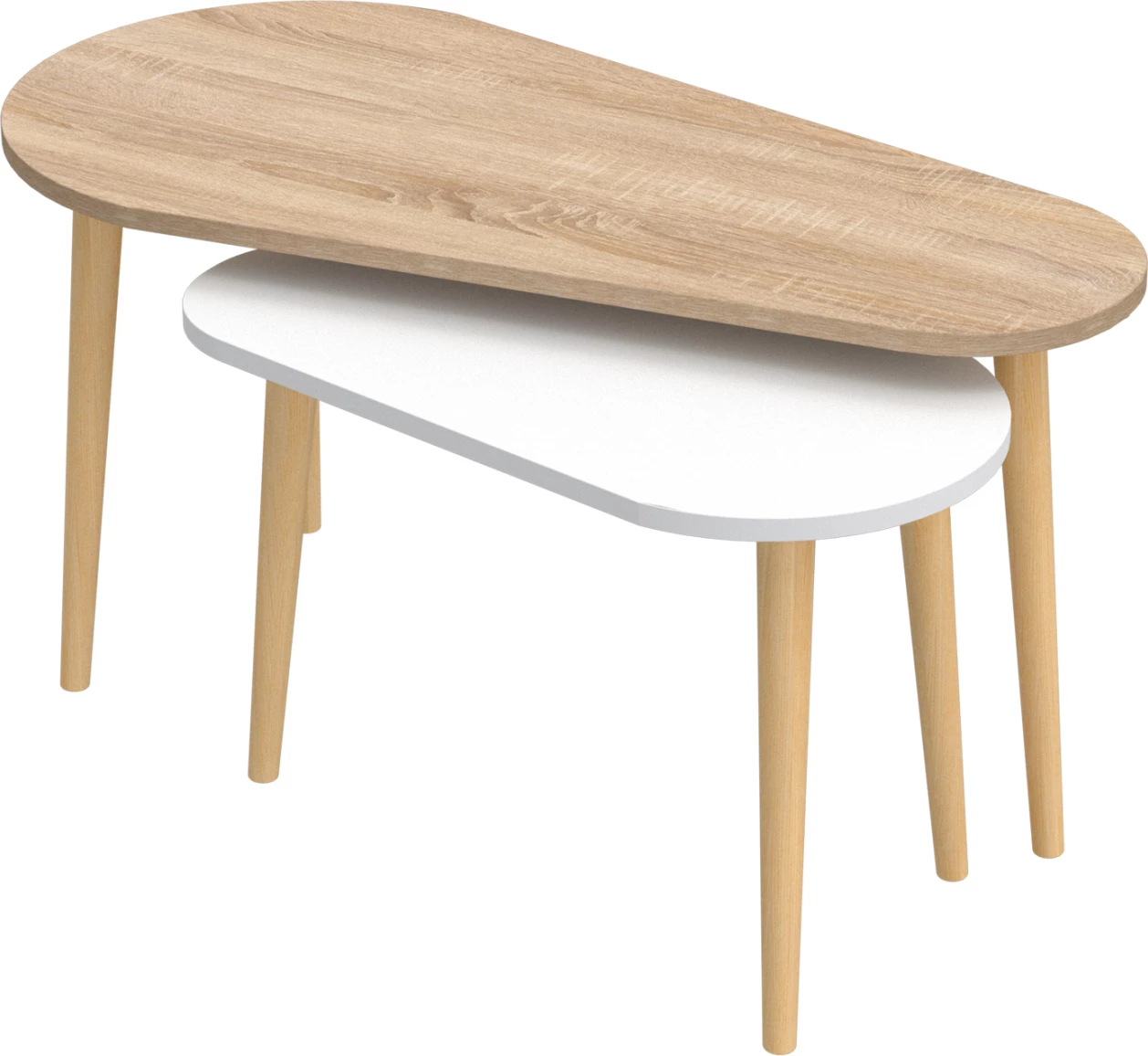 Klubski mizici 2 kosa APRILIA FH18179.04 melamin v sonoma in beli barvi - lesene noge v naravni barvi 95x47x47Hcm