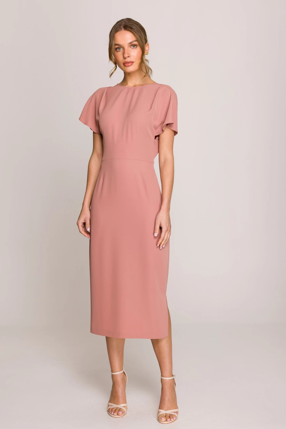 Elegantna midi obleka Stylove 209106, roza