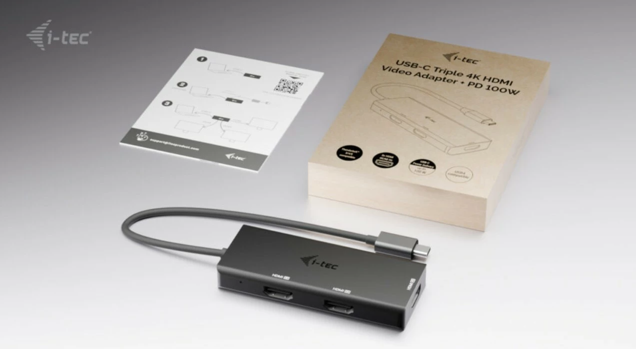 Docking postaja USB-C, i-tec C31TRIPLE4KHDMIPD, 3x HDMI 4K/60 ali 1440p/144 Hz, Power Delivery 100W, kabel 20 cm, črn