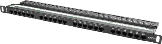 Patch panel 24 portov, CAT 5e, 0.5U, črn Lanberg PPU5-0024-B