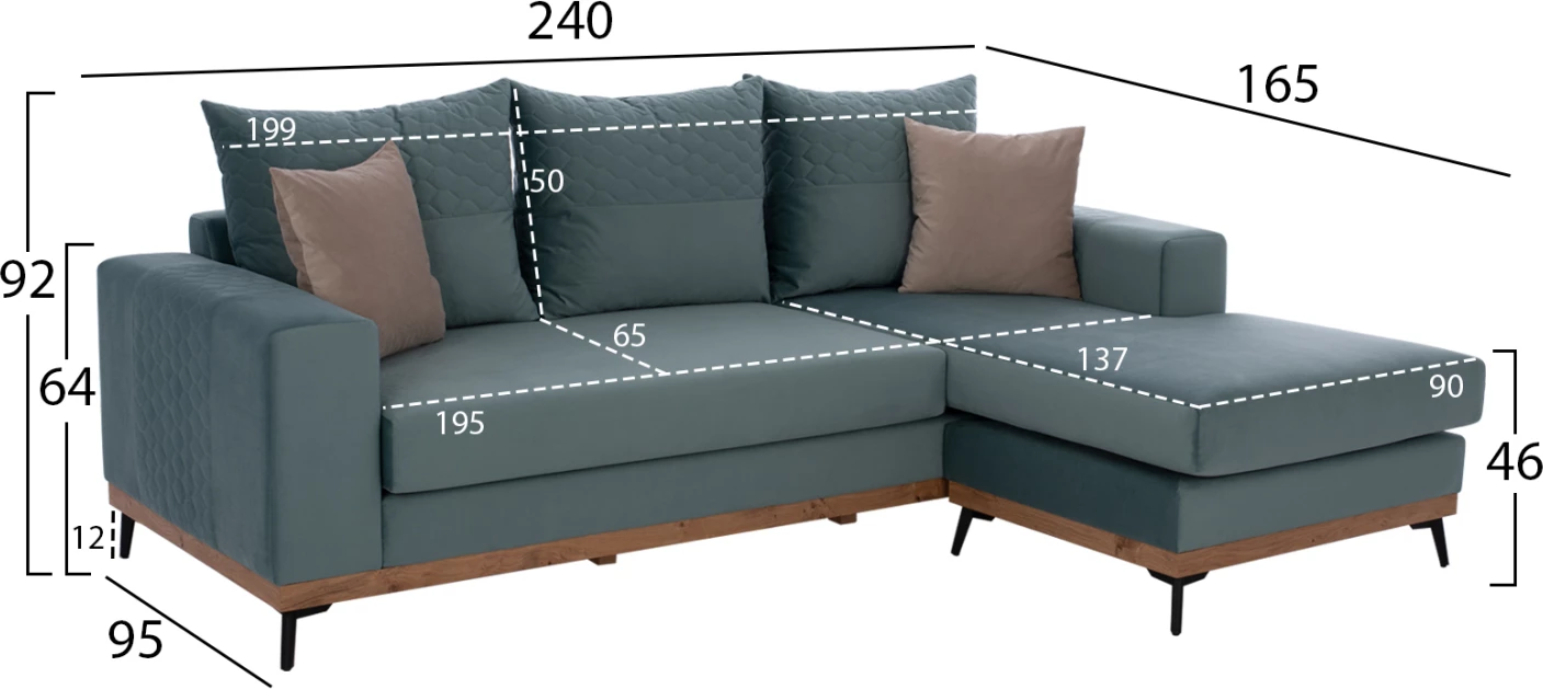 Kotna sedežna garnitura PORTOFINO, barva mete, visoke noge, 2 kosa, zamenljiva, odporna na madeže in vodo