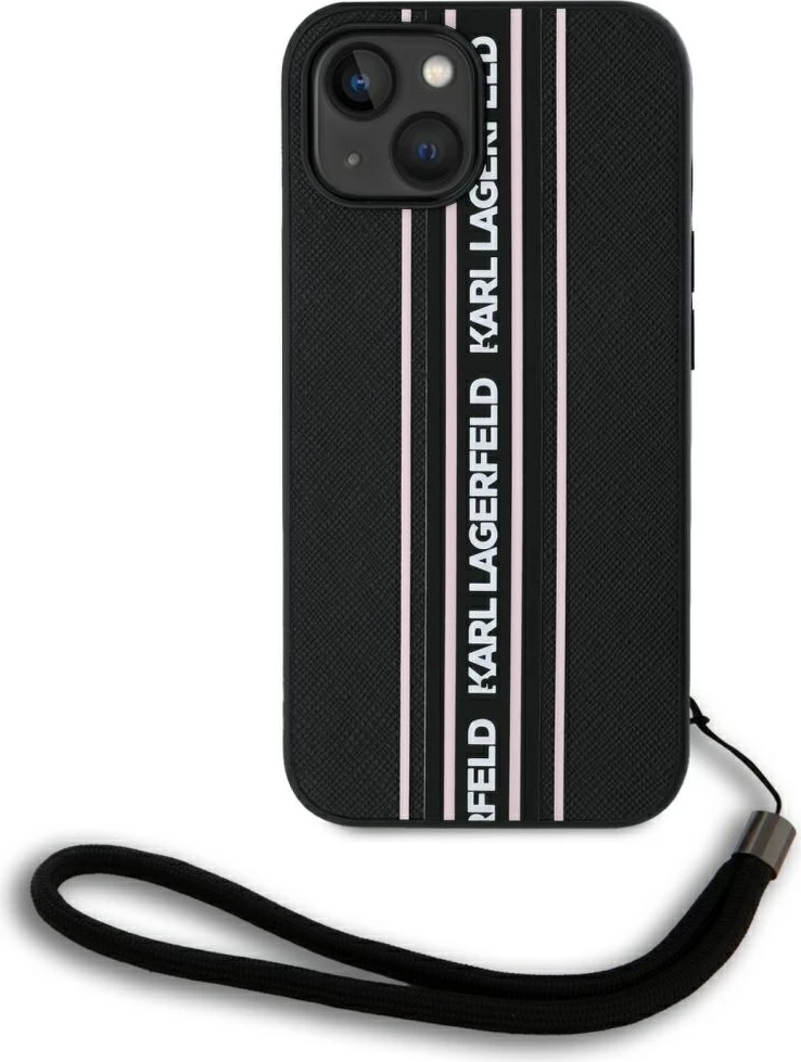Ovitek za telefon Saffiano Athleisure Stripes Cord za iPhone 15, rožnat, Karl Lagerfeld