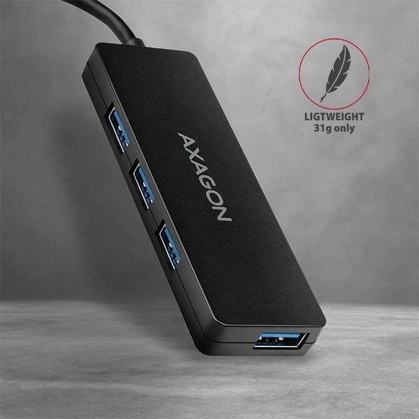 USB hub z 4 vrati, USB 3.2 Gen 1, kabel Type-C 14 cm, črn AXAGON HUE-G1C USB hub z 4 vrati, USB 3.2 Gen 1, kabel Type-C 14 cm, črn AXAGON HUE-G1C