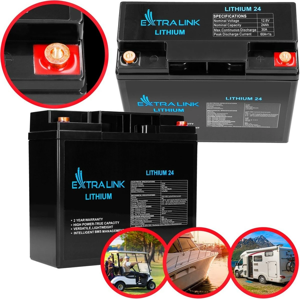 LiFePO4 baterija Extralink EX.30424, 24Ah, 12.8V, črna