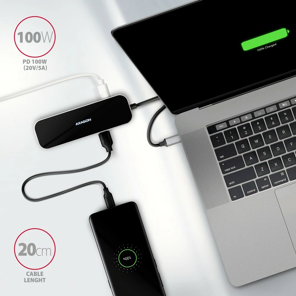 Večportni USB-C hub, 4x USB-A, HDMI, USB-C 3.2 Gen 1, PD 100W, 20 cm, črn, AXAGON HMC-6H4A Večportni USB-C hub, 4x USB-A, HDMI, USB-C 3.2 Gen 1, PD 100W, 20 cm, črn, AXAGON HMC-6H4A