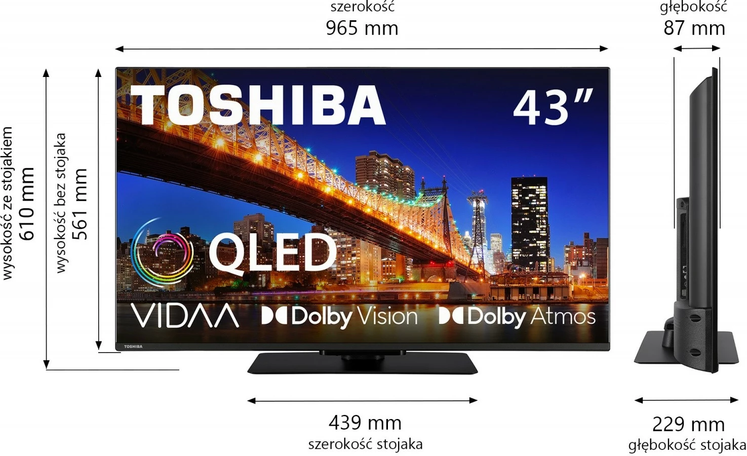 QLED televizor 43 inč Toshiba 43QV3F63DG, Ultra HD/4K, Smart TV, črn