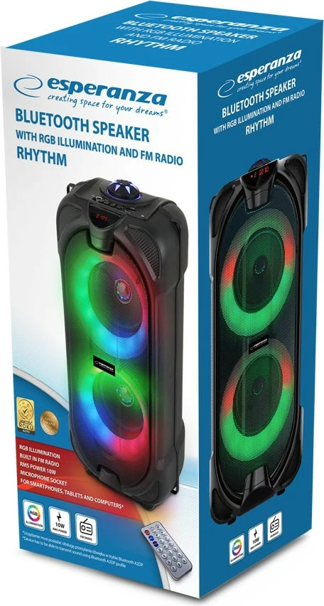 Prenosni zvočnik Esperanza RYTHM Bluetooth z LED RGB, 10W, črn
