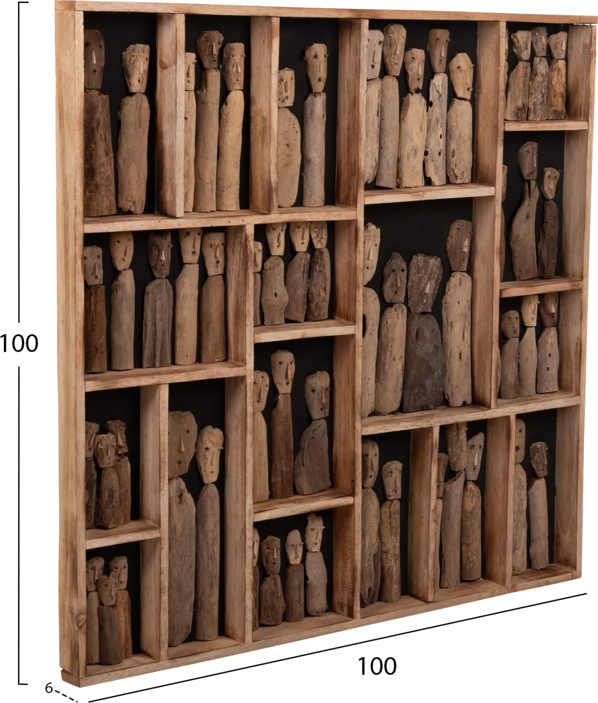 Stenska dekoracija MYST FH4274 okvir s figuricami iz naplavljenega lesa 100x6x100Hcm