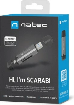Bralnik kartic Natec Scarab 3, USB 3.1 Gen 1, USB A/C, črn
