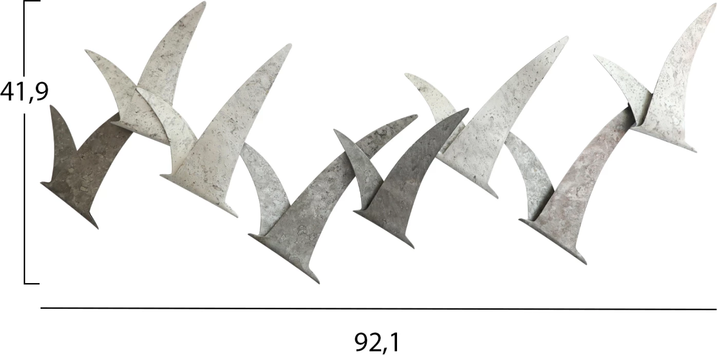 Stenska dekoracija FH7553 kovinske morske ptice v beli in njeni senci paleti