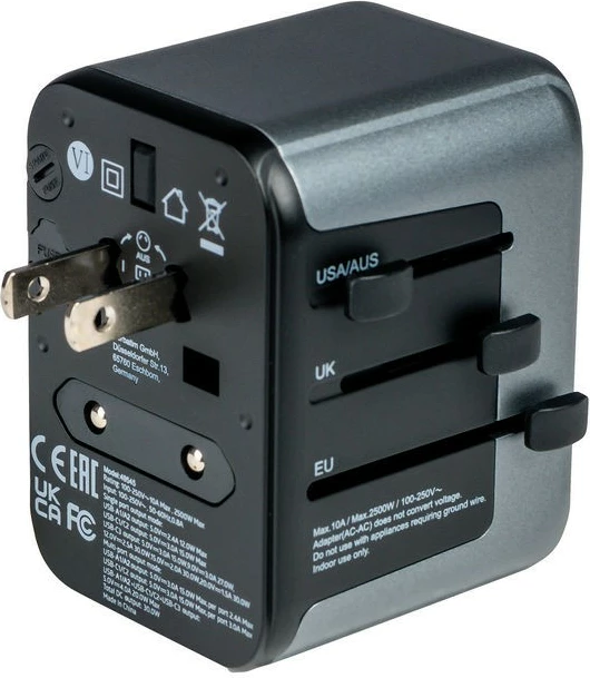 Potovalni adapter Verbatim UTA-03, 30W PD, 3x USB-C, 2x USB-A, črno/siv