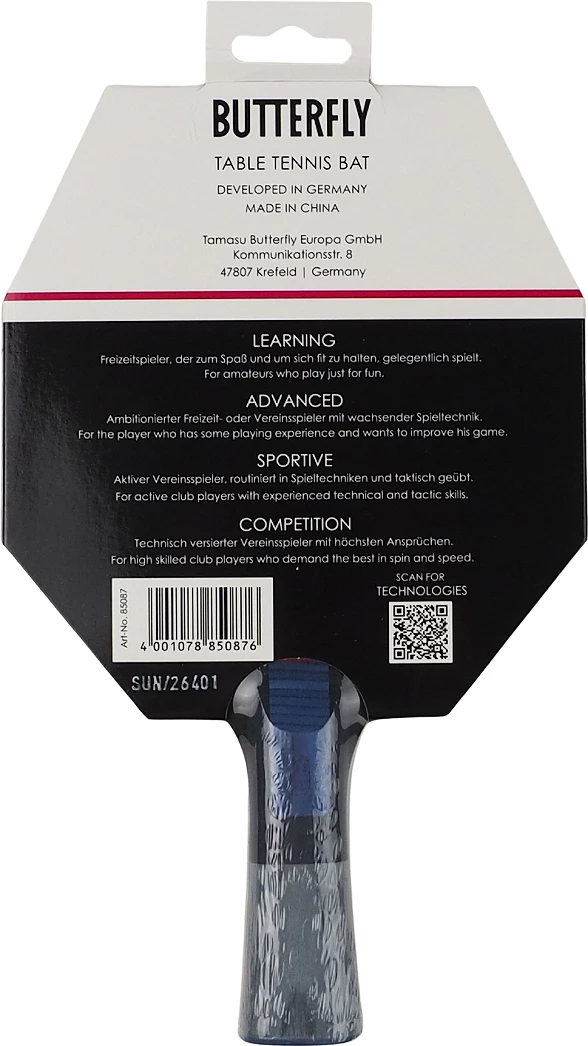 Reket za namizni tenis Dang Qiu DQX2, Butterfly, za moške