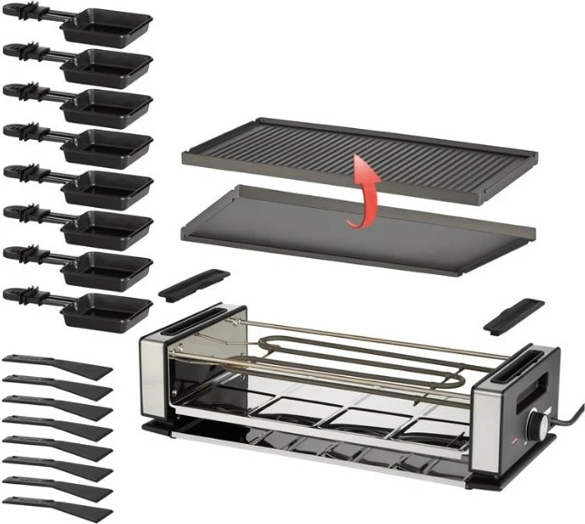Grill raclette za 8 oseb UNOLD 48730, plastika, nerjaveče jeklo, črn Grill raclette za 8 oseb UNOLD 48730, plastika, nerjaveče jeklo, črn