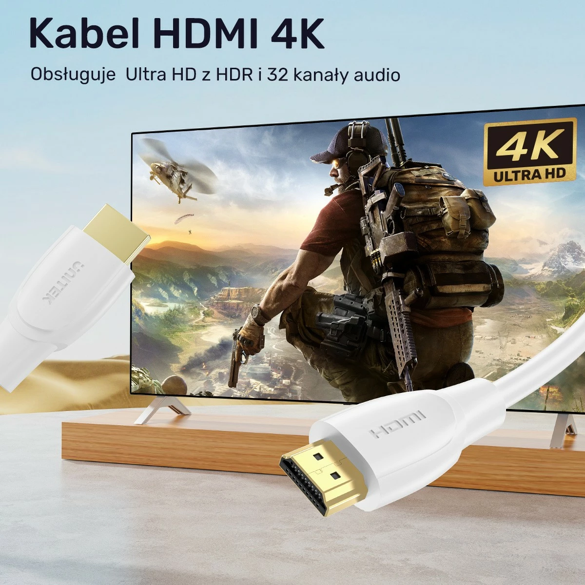 HDMI kabel 2 m, 4K 60 Hz, bel, Unitek C11090AWH03-2M