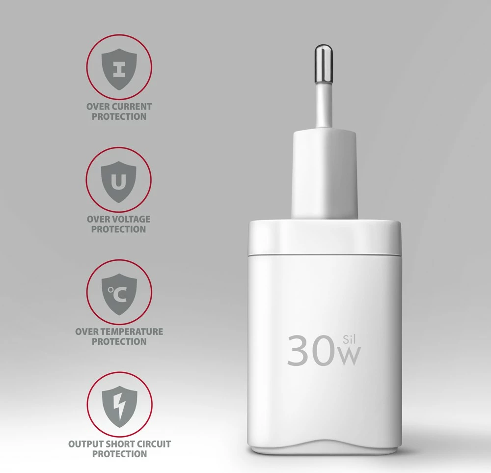 Stenski polnilec AXAGON ACU-PQ30W, 30W, 2 vrata USB-A in USB-C, bel Stenski polnilec AXAGON ACU-PQ30W, 30W, 2 vrata USB-A in USB-C, bel