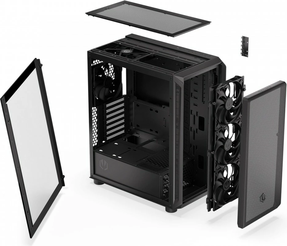 Midi tower ohišje z dobro zračno prepustnostjo, Endorfy Arx 500 Air EY2A010, ATX/Micro ATX/Mini ITX, 5 ventilatorjev, črno