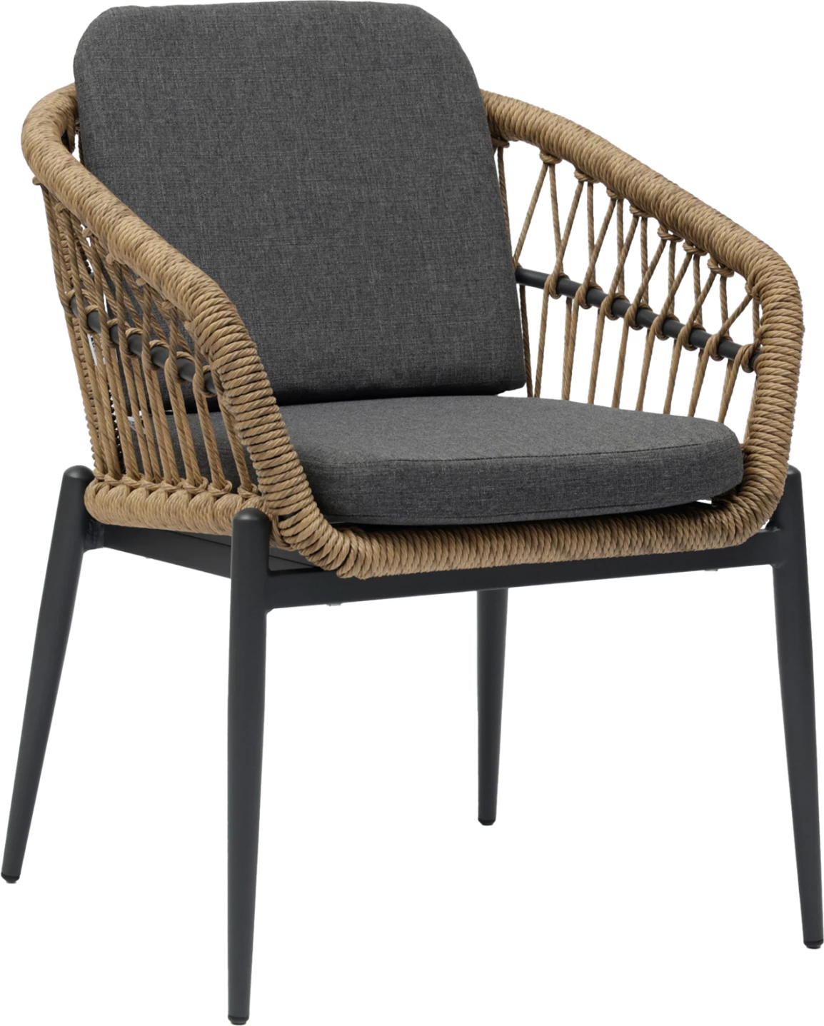 Aluminijasti naslanjač GALDIN temno sivo ogrodje in blazine-P.E. ratan v naravni barvi 60x65x78Hcm