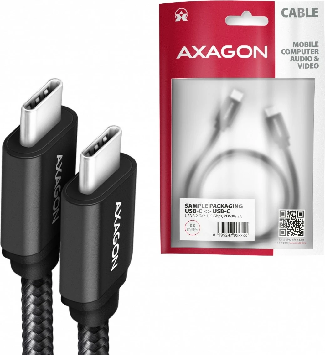 USB-C kabel AXAGON BUCM3-CM20AB, 2 m, 60 W, črn USB-C kabel AXAGON BUCM3-CM20AB, 2 m, 60 W, črn