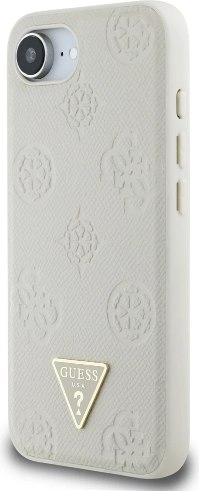 Ovitek z reliefnim tiskom Peony in trikotnim logotipom, Guess, MagSafe, za iPhone 16e, bež