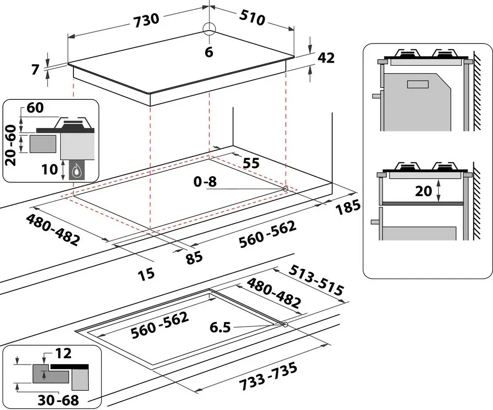 Plinski kuhalnik s steklom, Whirlpool AKWL728NB, 5 kuhališč, črn