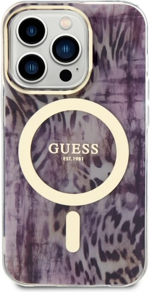 Ovitek z leopardjim vzorcem MagSafe za iPhone 14 Pro 6,1", Guess, rožnat