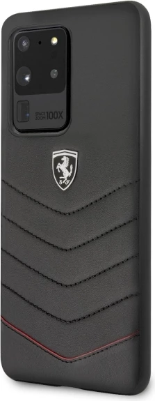 Prešit ovitek za telefon, Ferrari Heritage Quilted za Samsung Galaxy S20 Ultra, naravno usnje, črn