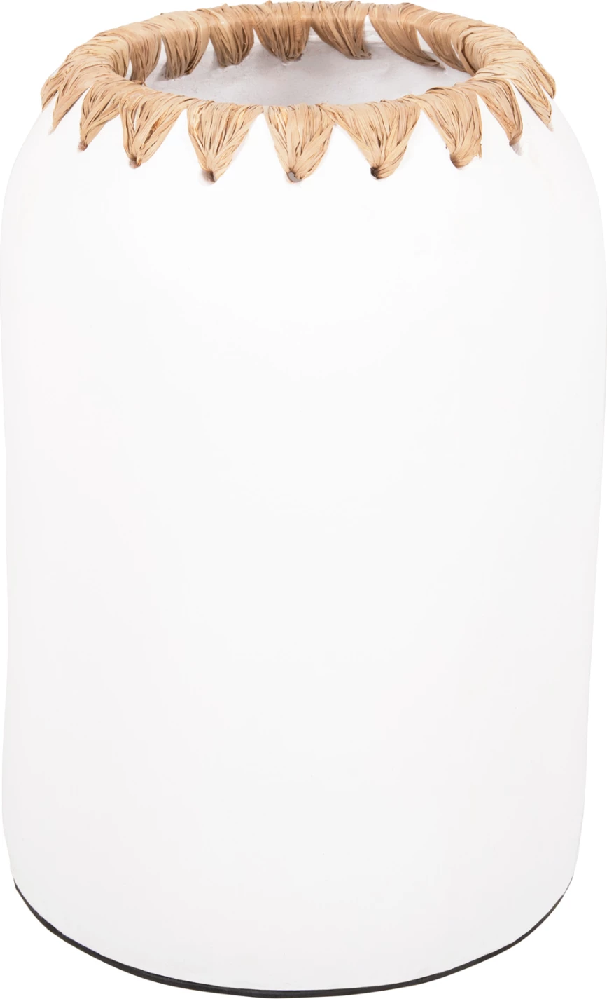 Dekorativna vaza FH4377 iz terakote v beli barvi s slamnato pletenino na robu Φ21Χ32Hcm