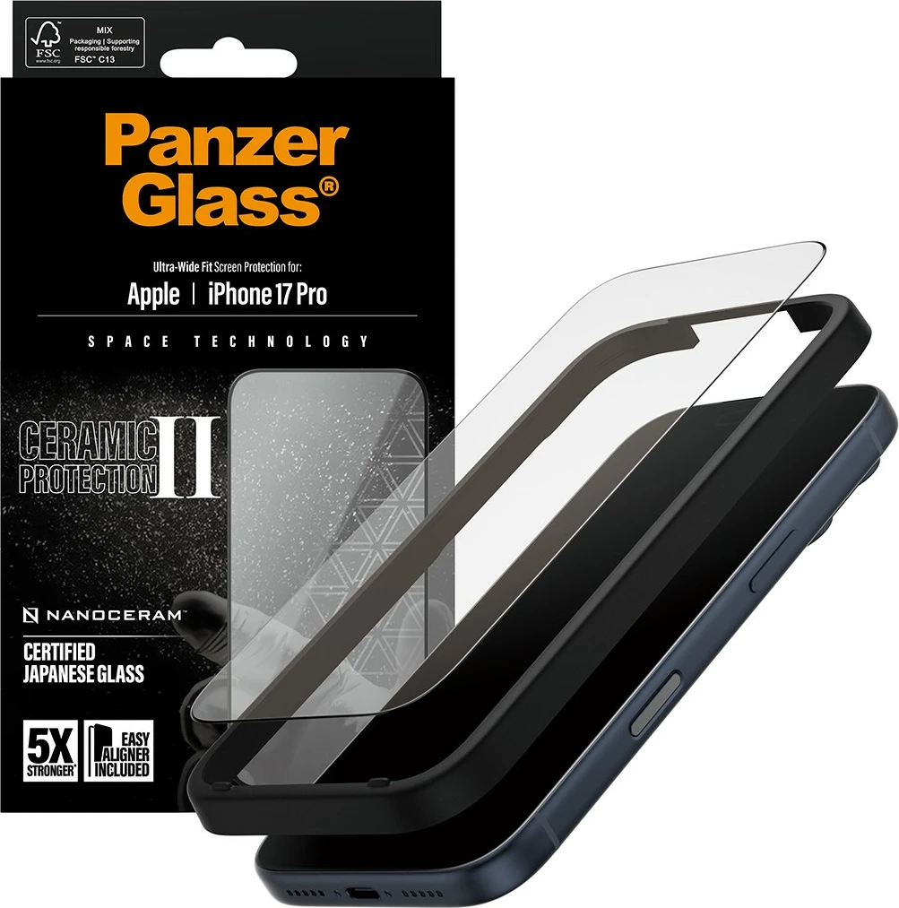 Zaščitno steklo PanzerGlass Ceramic II za iPhone 17 Pro, prozorno