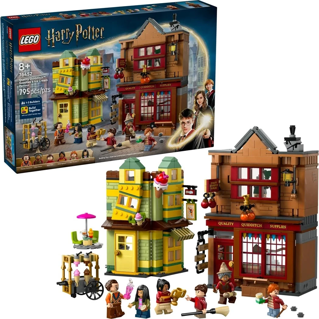 Set gradnikov Harry Potter Quality Quidditch Supplies & Ice Cream Parlour, LEGO 76452, 795 kosov, s 6 minifigurami