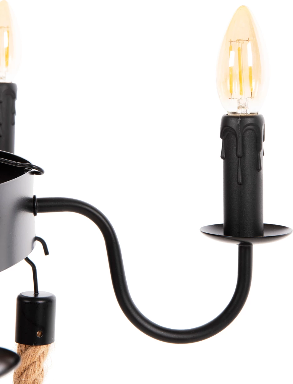 Stropna viseča svetilka FH4177 6-delna z vrvjo in črnim kovinskim 74x74x123Hcm